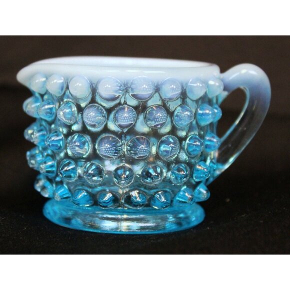 2 Pc Fenton Glass Mini Hobnail Creamer Jug Sugar Bowl Set Opalescent Star - Picture 2 of 13